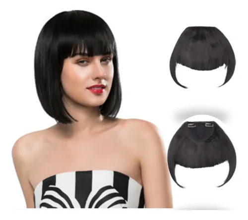 comprar Cabelo Preto Liso Tic Tac Franja Aplique Russo Bio Humano