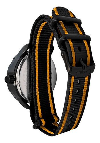 Reloj Expedition De Cuarzo Correa De Tela Steiner 42mm 3atm Correa Naranja Bisel Negro Fondo Negro