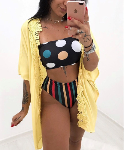 Imagem 1 de 3 de Kimono Cardigã Rendado Floral Saída Praia Dia Chic Importado