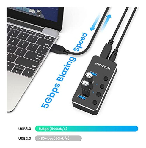 Rshtech - Concentrador Usb 3.0 De 4 Puertos