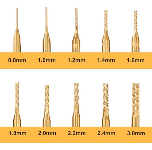 Fresas Cnc, 10 Unidades, 1/8 Pulgadas, Pvc Mdf, 0,8 ~ 3,0 Mm