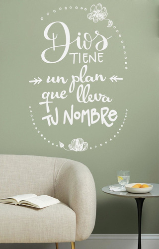 Viniles Decorativos Blanco Pared Frases Dios Tiene Un Plan 