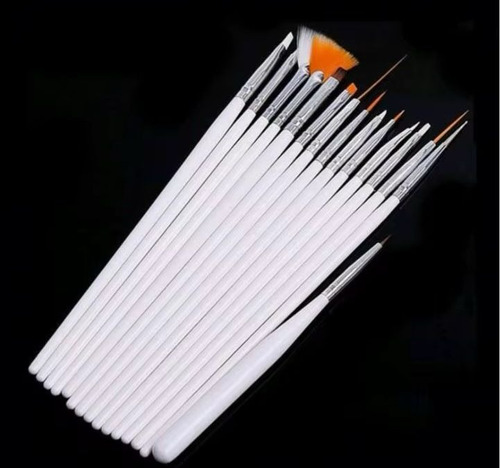 Kit De Decoración Para Uñas X20 Pincel + Dotting Blanco