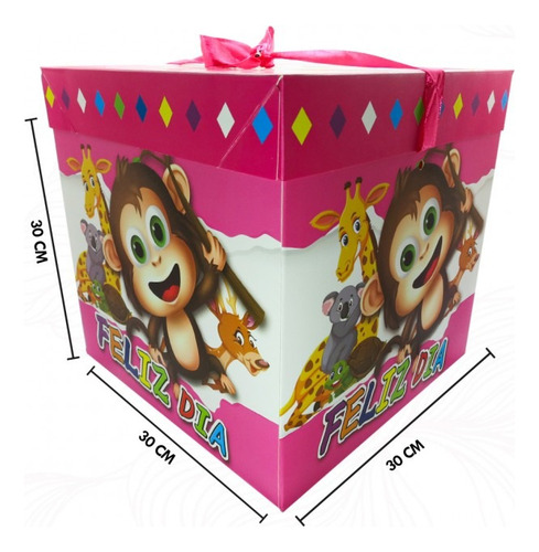 Caja Regalo Grd Feliz Dia Mono Fucsia X2 Unidades