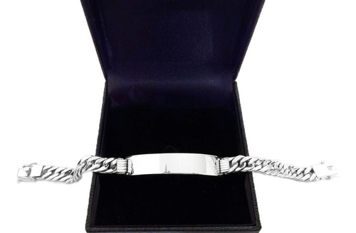 Pulseira Elos Duplos Placa 27 Gramas 10mm Ouro Branco 18k