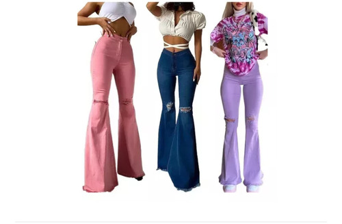 Pantalones Vaqueros Elásticos De Dama Pantalones Acampanados