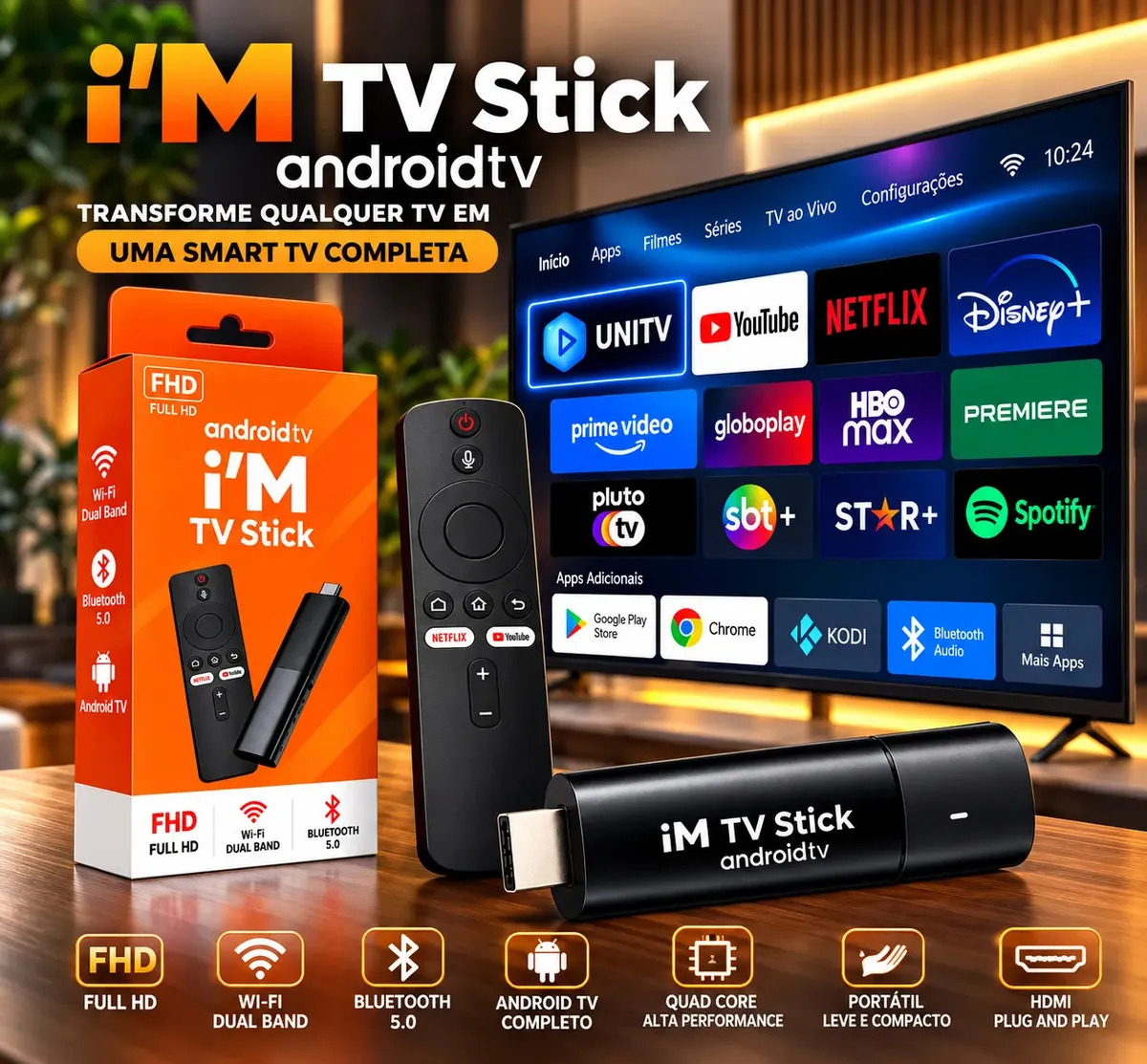 Tv Stick 4K Android 13.1 Smart HDMI Wifi Ao vivo Streaming Full HD 5G My Stick Netflix