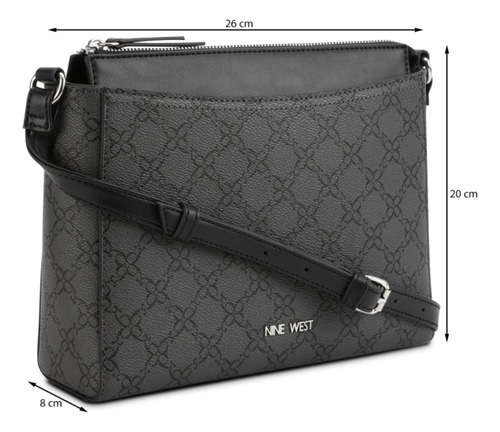 Bolsa Crossbody Para Mujer Nine West Negro Nyc558269 Acabado de los herrajes Níquel Diseño de la tela Gráfico