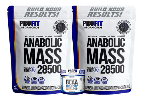 2x Hipercalórico Mass 28500 3kg + Bcaa Em Pó 300g - Profit