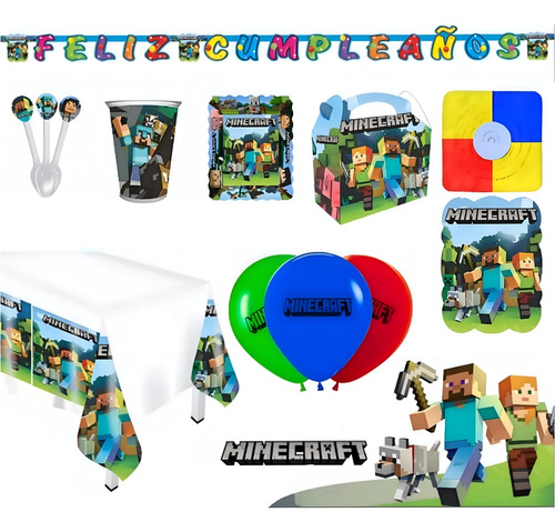 Kit Infantil Decoración Fiesta - Minecraft X20 Inv + Cajas