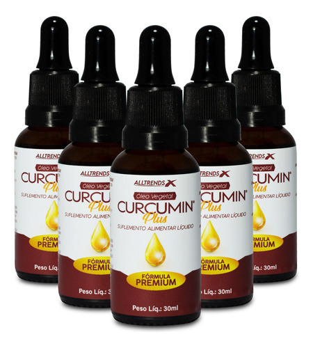 Kit 5un Óleo De Açafrão Curcuma Puro 100% Natural Curcumin