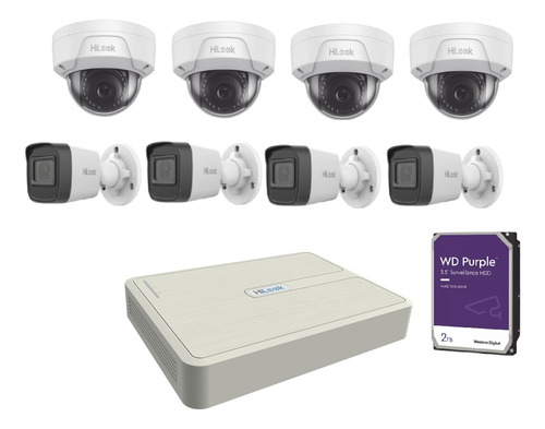 Kit 8 Camaras Ip 2mpx Nvr 8 Ch Poe Hikvision 4 Bala + 4 Domo