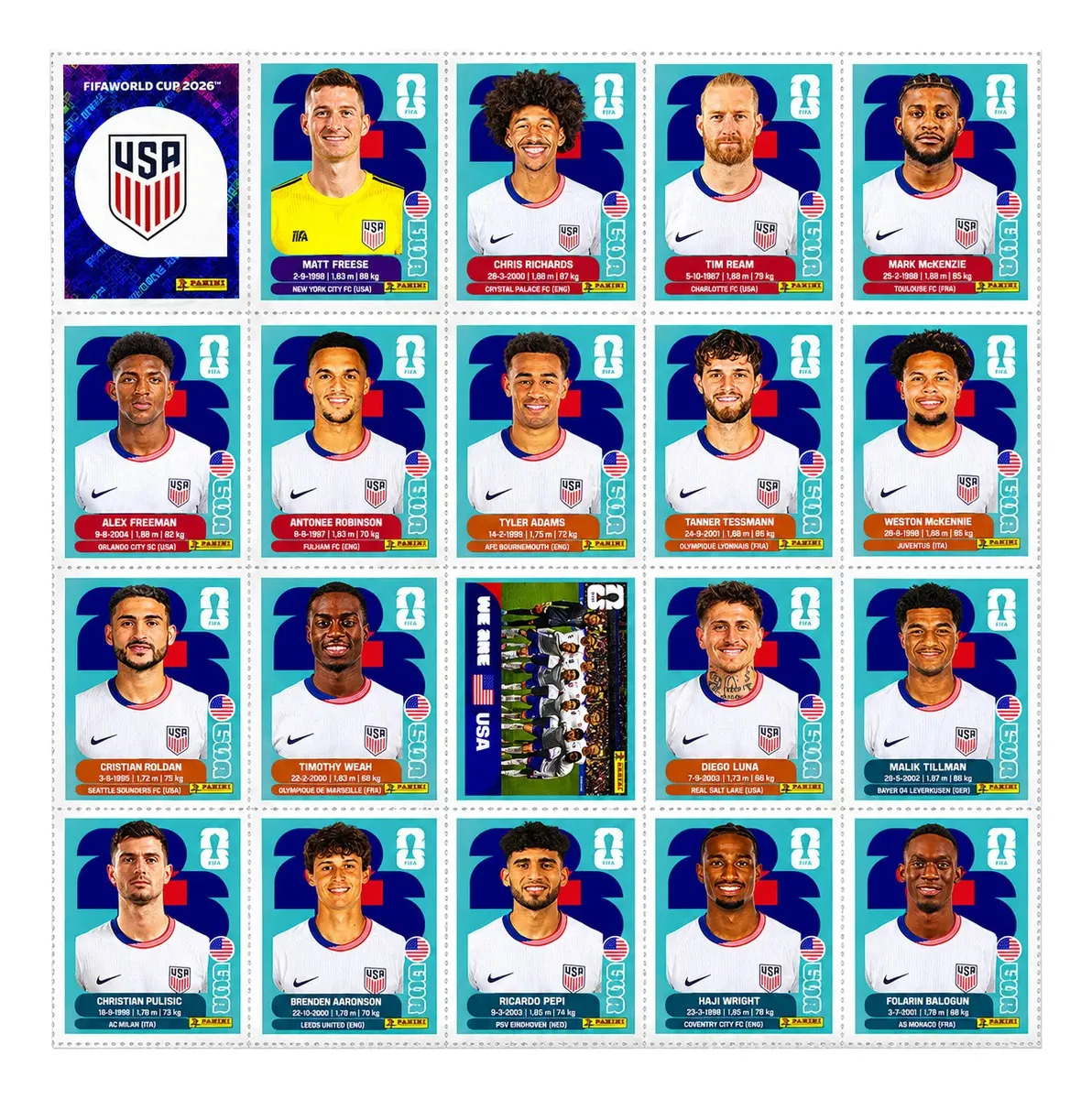 Pack de 20 Figuritas Panini Copa 2026 de Estados Unidos sin Repetir