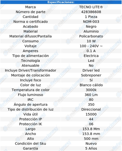 Lampara Sobreponer En Piso Negro 10w Luz Suave Cálida 10hled