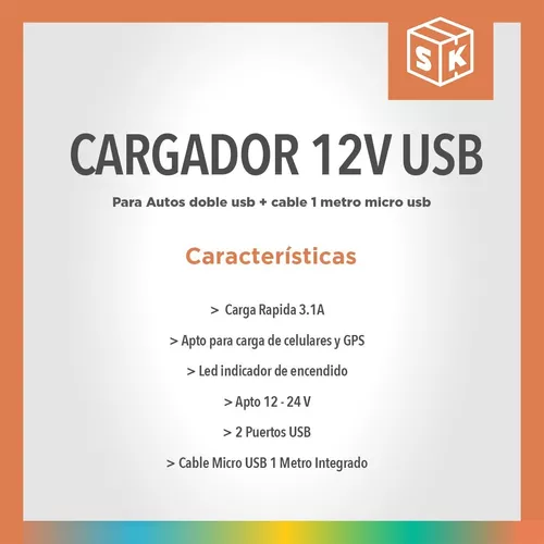 Cargador Celular Para Auto 12v Doble Usb Carga Rapida Ditron