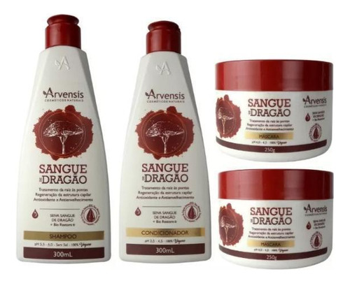 Kit Shampoo Condicionador +2 Máscaras Sangue Dragão Arvensis