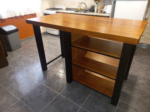 Isla Cocina Estilo Industrial (madera Maciza De Eucalipto)
