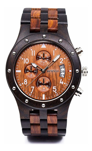 Reloj Hombre Bewell Zs-w109d-bk Cuarzo 45mm Pulso En Madera