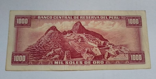 Imagen 2 de 2 de Billete 1000 Soles De Oro 1969