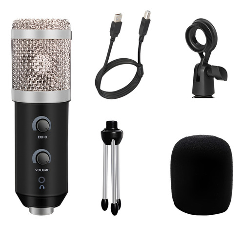 Microfono Condenser Usb Elefir El2022 Tripode Pc Mac Premium Color Negro Con Plateado