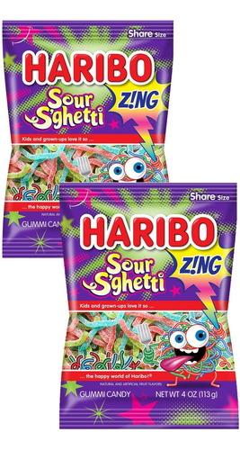 2 Pack Gomitas Haribo Sour S'ghetti Zing 113g C/u