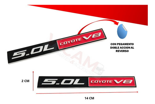 Kit De 3 Emblemas 5.0 L Coyote V8 Color Negro/rojo