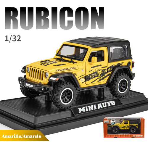 E Jeep Wrangler Rubicon Miniatura Metal Coche Con Luz Y E