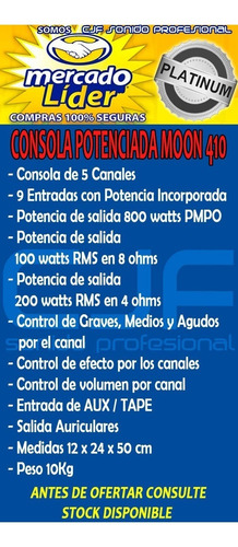 Consola Potenciada Moon M 410 800w Pmpo Efectos Oferta Cjf
