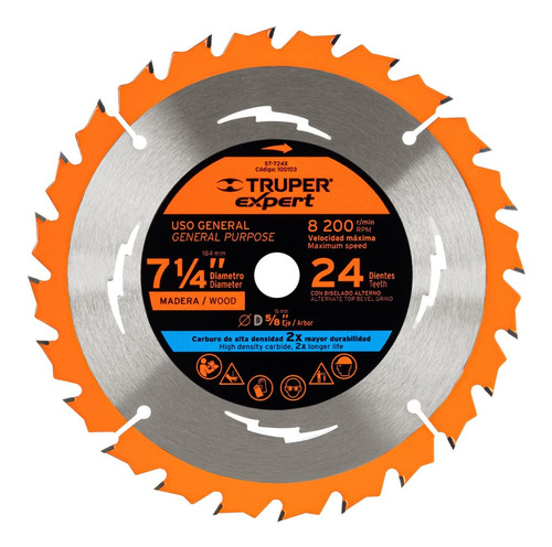 Disco Sierra P/madera 7-1/4'' 24d Centro 5/8'' Truper 100103