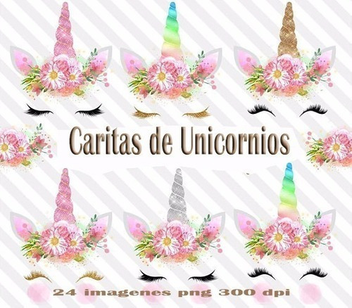 Kit Imprimible Carita De Unicornio 24 Imagenes