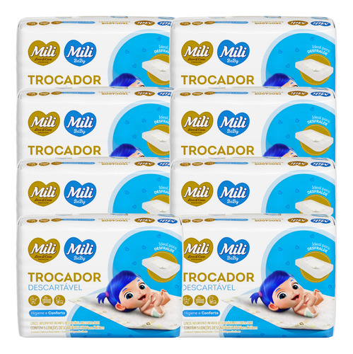 Kit Trocador Lençol Descartável Mili 84x63cm Com 40 Unidades