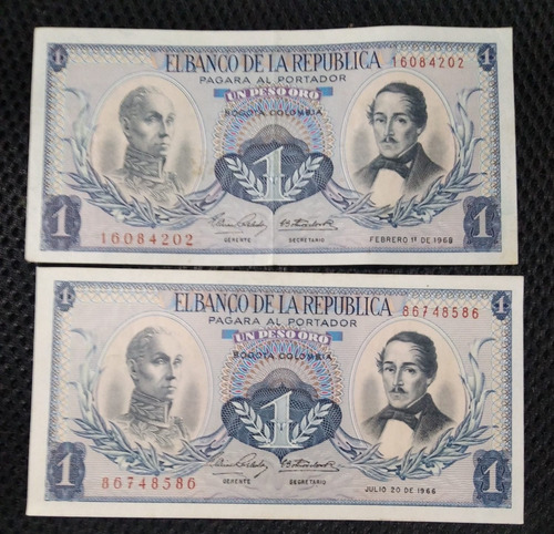 2 Billetes De Un Pesos Año 1966 Y 68 