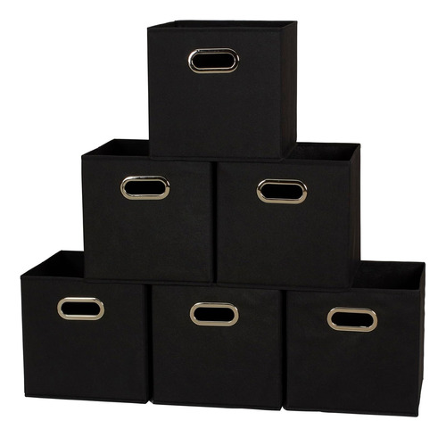 Contenedores Plegables Tela, Juego 6 Cubos Asas, Color Negro