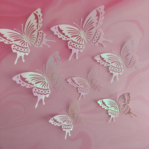 Set X12 Mariposa Blanco Tornasol 3d Cake Topper Repostería