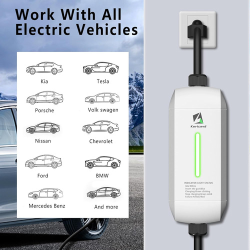Cargador Eléctrico Para Vehículo Portátil 20a 110-240v Con C