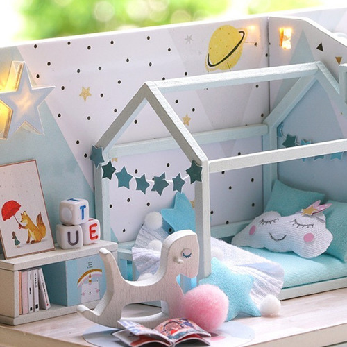 . 1/24 Kit De Casa De Muñecas De Madera De Bricolaje Simple