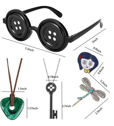 Accesorios Para Disfraz De Halloween, Anteojos De Película Coraline, Collar Con Colgante De Llave, Piedra De Ver, Collar, Broche, Pinzas Para El Pelo