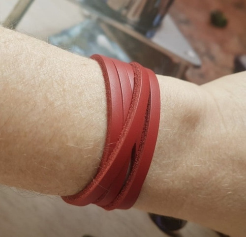Imagem 3 de 5 de Pedras - Pulseira Couro Tom Vermelho, Sem Fecho, Cód386p47