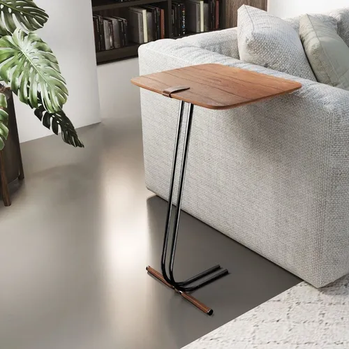 comprar Mesa L50 Lateral Aproximação Sofá Madeira Base Preta