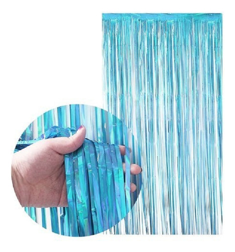 Cortina guirnalda eco decorativa 100x200cm cotillón color celeste Manzana Cotillón