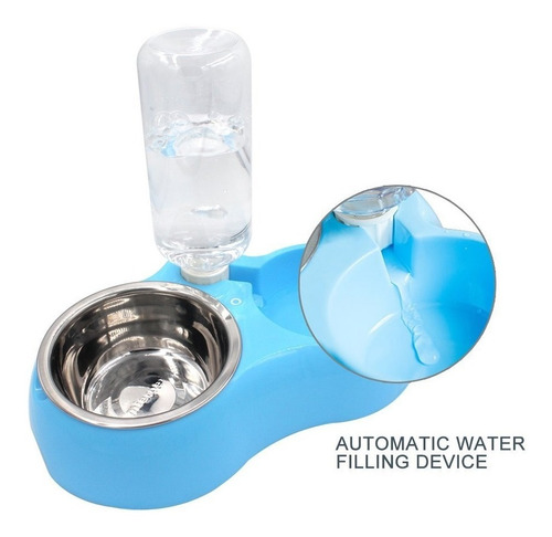 Comedero Doble Bebedero Con Botella Plato Para Perros Gatos