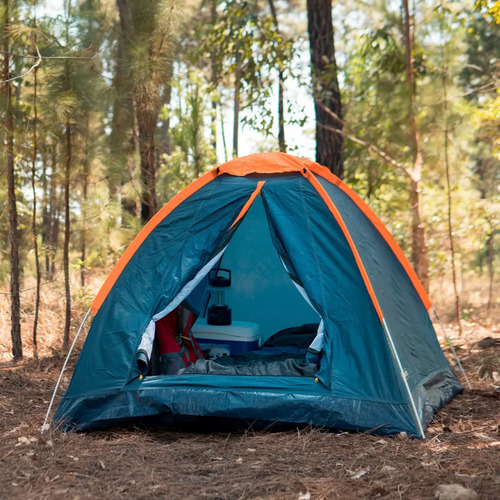 Barraca Camping 2 Pessoas Panda Ntk + Colchonete Solteiro Cor Azul