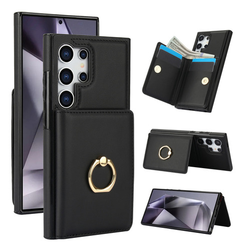 Funda Para Samsung Galaxy Serie A/s Wallet Con Funciones Como Soporte, Ranura Para Tarjetas Y Antivibración, Color Negro