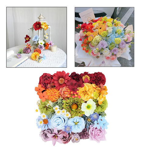 Caja Combinada De Flores Realistas De Boda Iridiscentes Para