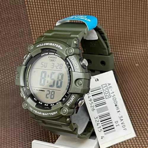 Casio Reloj de cuarzo digital unisex para adultos con correa de plástico  AE-1500WH-8BVEF, gris, pulsera, Gris, Pulsera