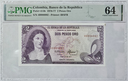 Billete Certificado 2 Pesos 20/jul/1977 #49999992 Pmg 64