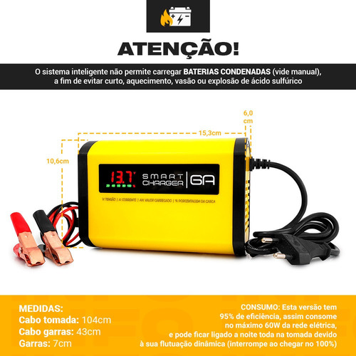 Imagem 3 de 10 de Carregador De Bateria 6a 12v Inteligente Digital P/ Barco Lancha Jet Moto Carro Pickup Jet Ski Motonautica 110-220v Auto