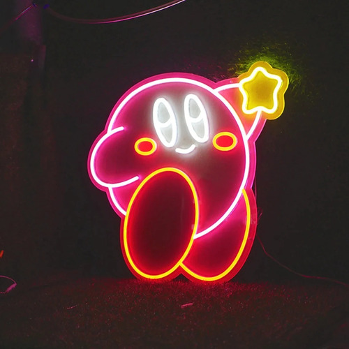 Letrero Led Neón Kirby Anime Con Estrella Luminoso