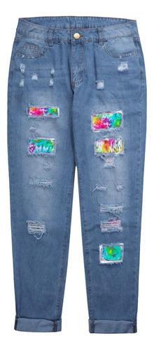 Mujer Color Flord Print Rasgado Plus Size Pantalon