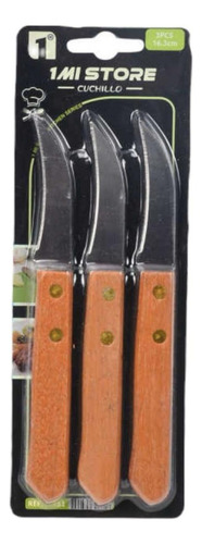 Set 3 Cuchillos Mango De Madera 16,3cm